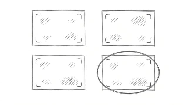 Hand-drawn sketch of storyboard panels with one circled