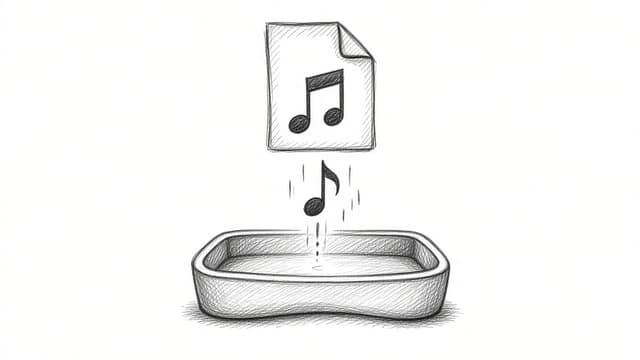 Hand-drawn sketch of a song file dropping into a tray
